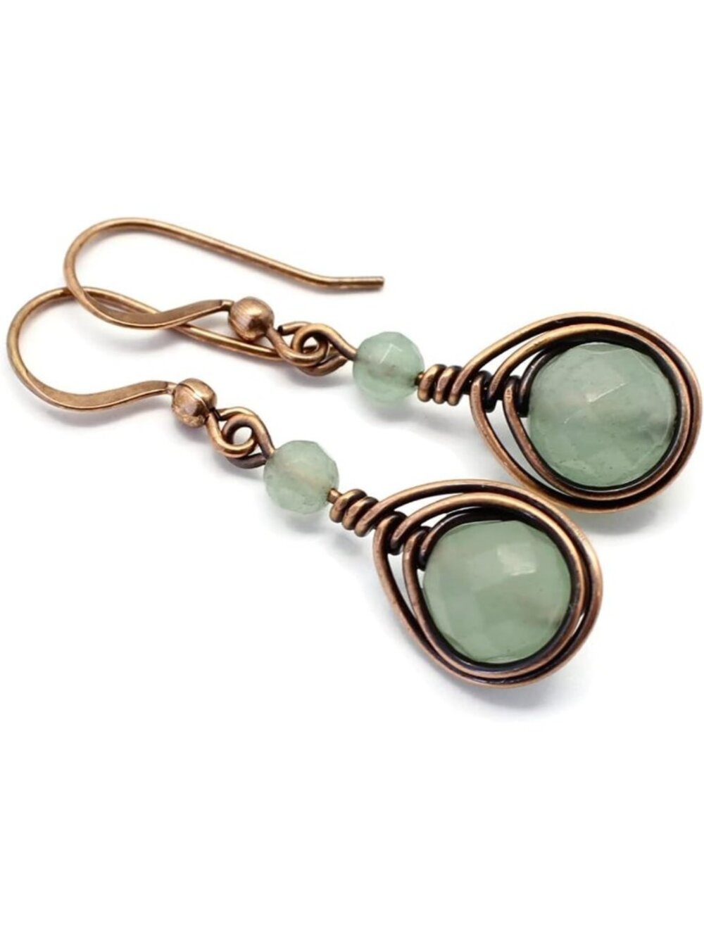Handcrafted Copper Earrings with Green Aventurine Gemstones - Unique Boho Style